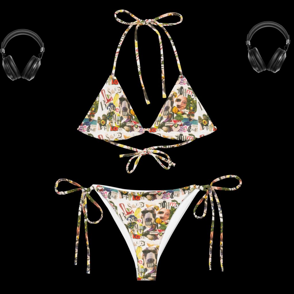 Lipz Fly Design "Blessed" Collage All-over print recycled string bikini
