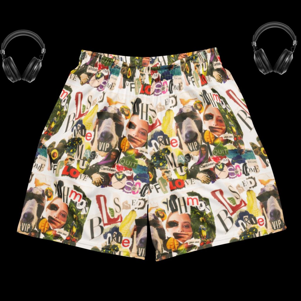 Lipz Fly Design "Blessed" Collage Unisex mesh shorts